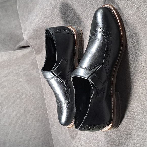Cooperative Black Leather Side Buckle Slip On Oxford Loafers VG+ US 6 - Picture 12 of 16